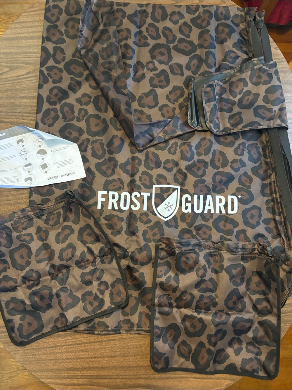NEW FrostGuard Leopard Print Brown Winter Windshield Cover + 2 Mirror Cover Bags